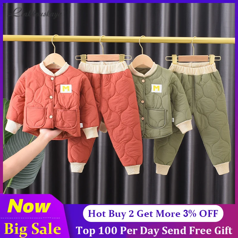 

Newborn Baby Boy Clothes Autumn Winter Children'S Sets Plus Velvet Warm Slacks Coat+Pant Formal Outfits Suit 2pcs 90-130cm