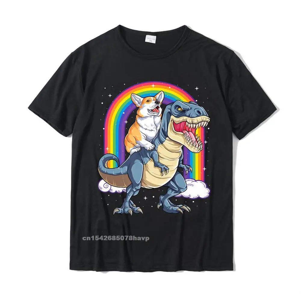 Corgi Riding Dinosaur T Rex Funny Space Galaxy Rainbow Gifts Premium T-Shirt Latest Man T Shirts Cotton Tops & Tees Group