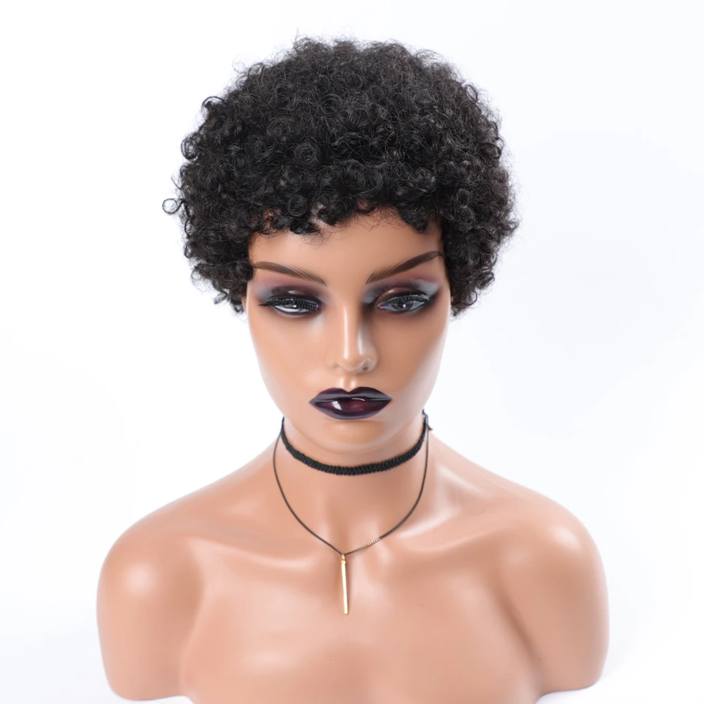 Kort Krullend Menselijk Haar Pruiken Voor Zwarte Vrouwen Afro Kinky Krullend Pruik Natuurlijke Haar Gekleurd Menselijk Haar Pruiken