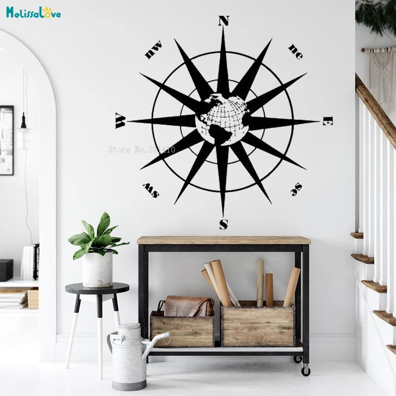 Compass Rose Vinyl Wall Sticker Decals Navigate Ship Ocean Sea Living Room Bedroom Decor Nautical Art Poster YT2939