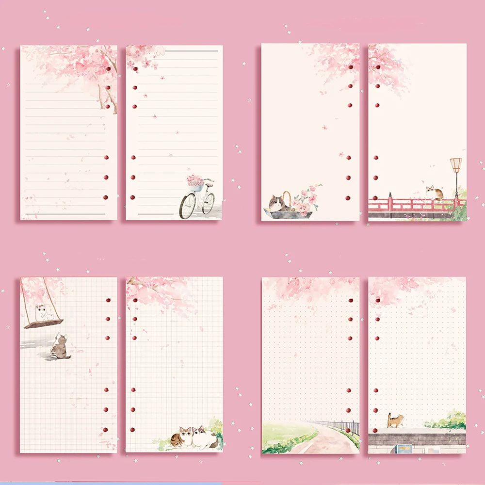 A6 Cute Pink Loose Leaf Notebook Refill Spiral Binder Planner Inner Page Inside Paper Dairy Plan To do Line Dot grid