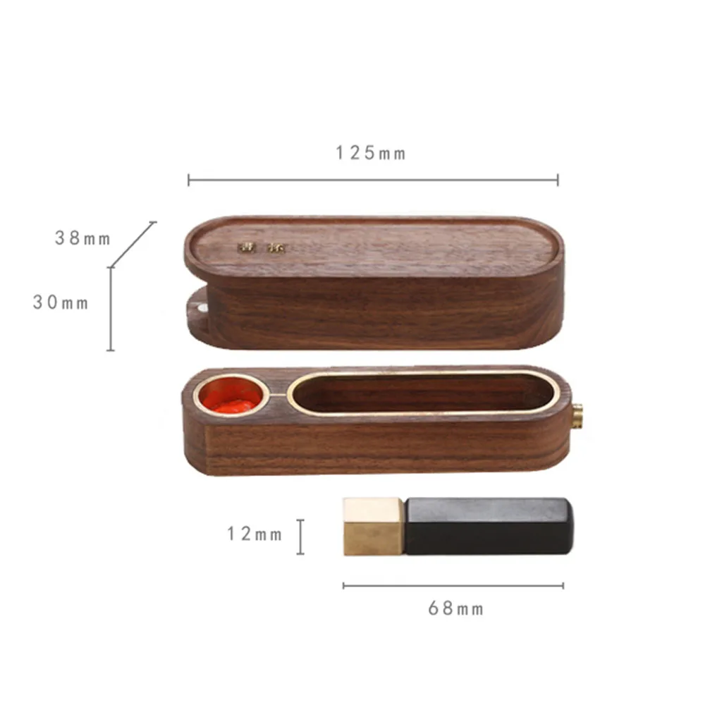 Chinese Culture Name Stamp With Ink Box Mini Portable School Black Walnut Wooden Name Engraved Seal Students Graduation Gifts