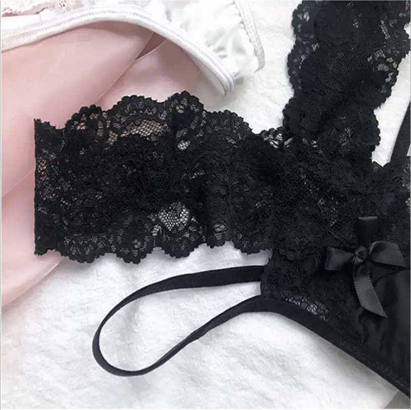 Tentación de encaje transparente, ropa interior Sexy para mujer, bragas caladas de cintura baja, bragas sexuales con cordón en la entrepierna, calzoncillos de algodón sin costuras S1365