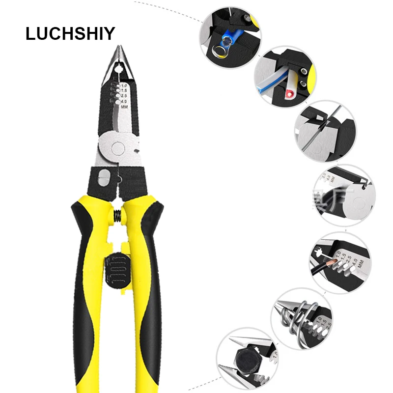 Pliers Multitool Crimper Crimping Tool 8 Inch Electrician Needle Nose Pliers Multifunction Wire Stripper Cutter Split Function