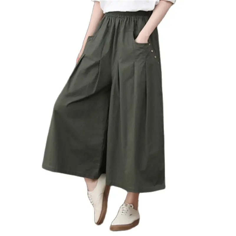 

Overalls women's loose straight wide-leg pants tide summer 2022 new Culottes elastic waist thin nine-point pants A531