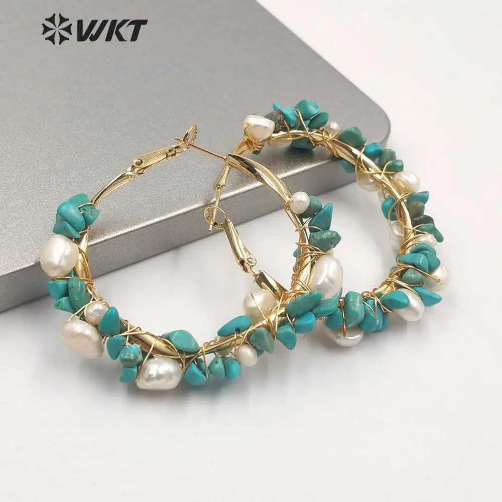 

Оптовая продажа, золотые серьги ручной работы с полым дизайном, серьги из проволочного камня, женские модные крошечные натуральные жемчужины