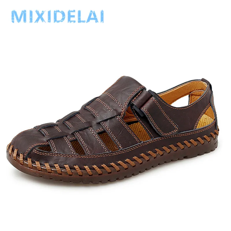 New Summer Genuine Leather Roman Men\'s Sandals Business Casual Shoes Outdoor Beach Wading Slippers Men\'s Shoes Big Size 38-47