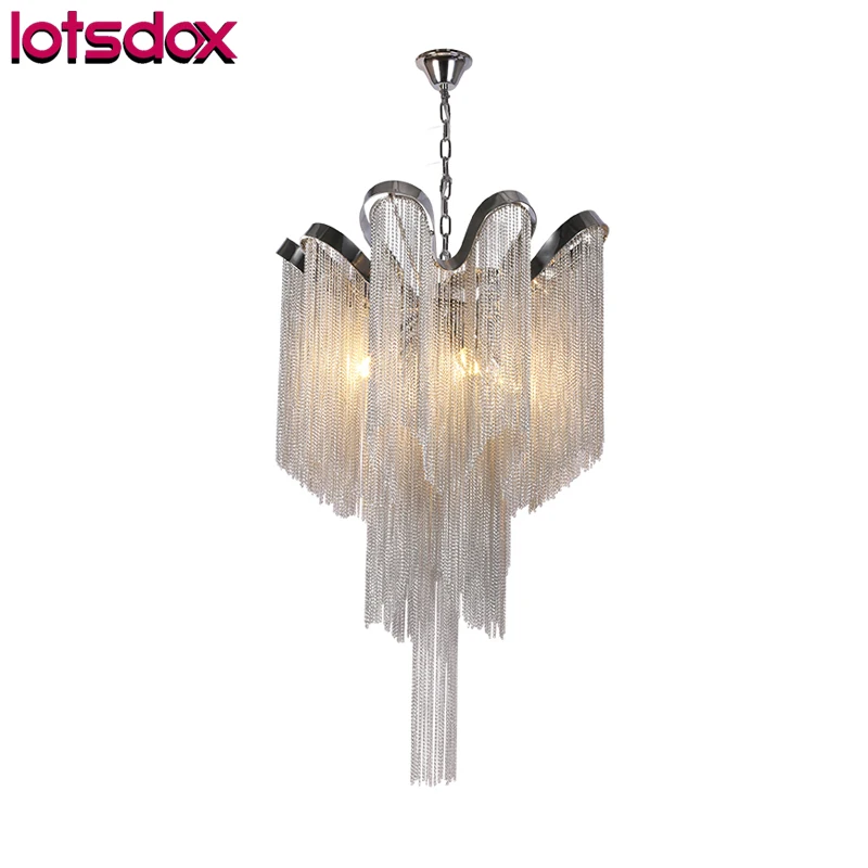 Included With LED Bulb Post-Modern Metal Aluminum Tassel Flower-Shaped Pendant Lamp E14 Plated Chrome Chandelier For Dining Room