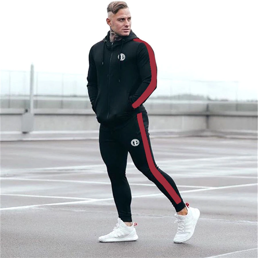 Men Sports Wear Hoodies+Pants New Mens Set Long Sleeve Stand Collar Sweatshirt Sports Set Gyms tracksuit Clothes Brand Suit