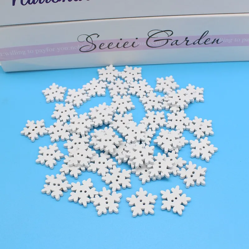 50pcs/lot White snowflakes buttons For Scrapbooking Handmade Accessories for crafts decorativos Xmas Christmas Buttons 2 Holes