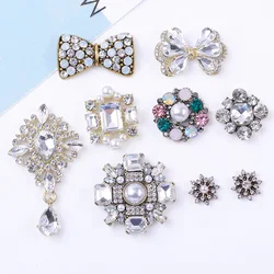 5 Pcs/Lot Acryli Snowflake Alloy Rhinestone Buttons Flower Round Plate Diamond Buckle DIY For Shoes Clothing Hand-made Material