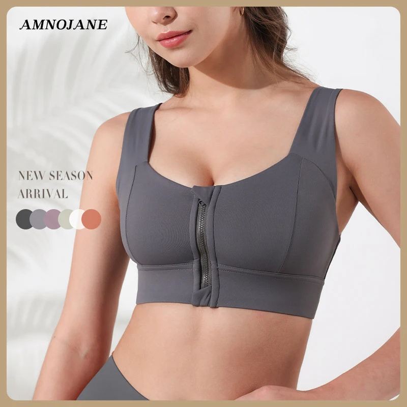 Women Zipper Underwear Wireless Sports Bra Front Zip Push Up Bra Active Gym Fitness Top Shockproof  U Back Bralette High Quality