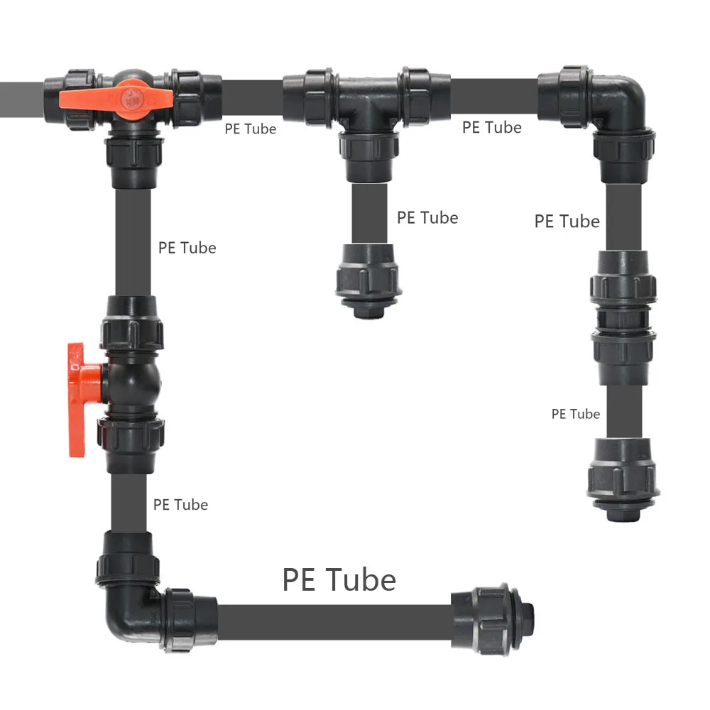 20/25/32/40/50mm PVC PE Tube Connector Tap Water Splitter Plastic Ball Valve Joint Garden Agriculture Water Pipe Fittings