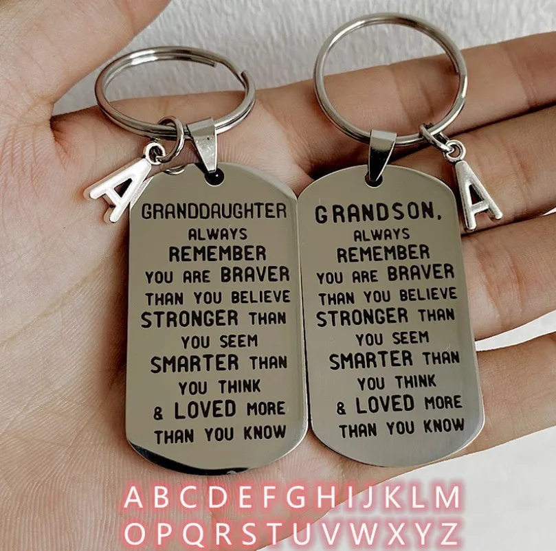 Stainless steel tag grandchild and granddaughter keychain grandpa gives grandson a gift