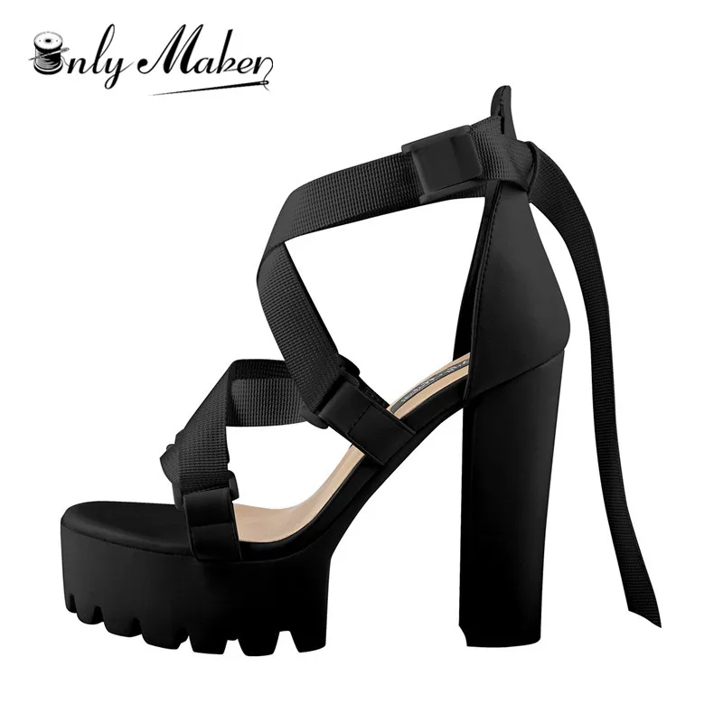 

Onlymaker Women Balck Ankle Strap Platform Block Heel Sandals Buckle Criss Cross Strap Peep Toe Heeled Sandal for Summer