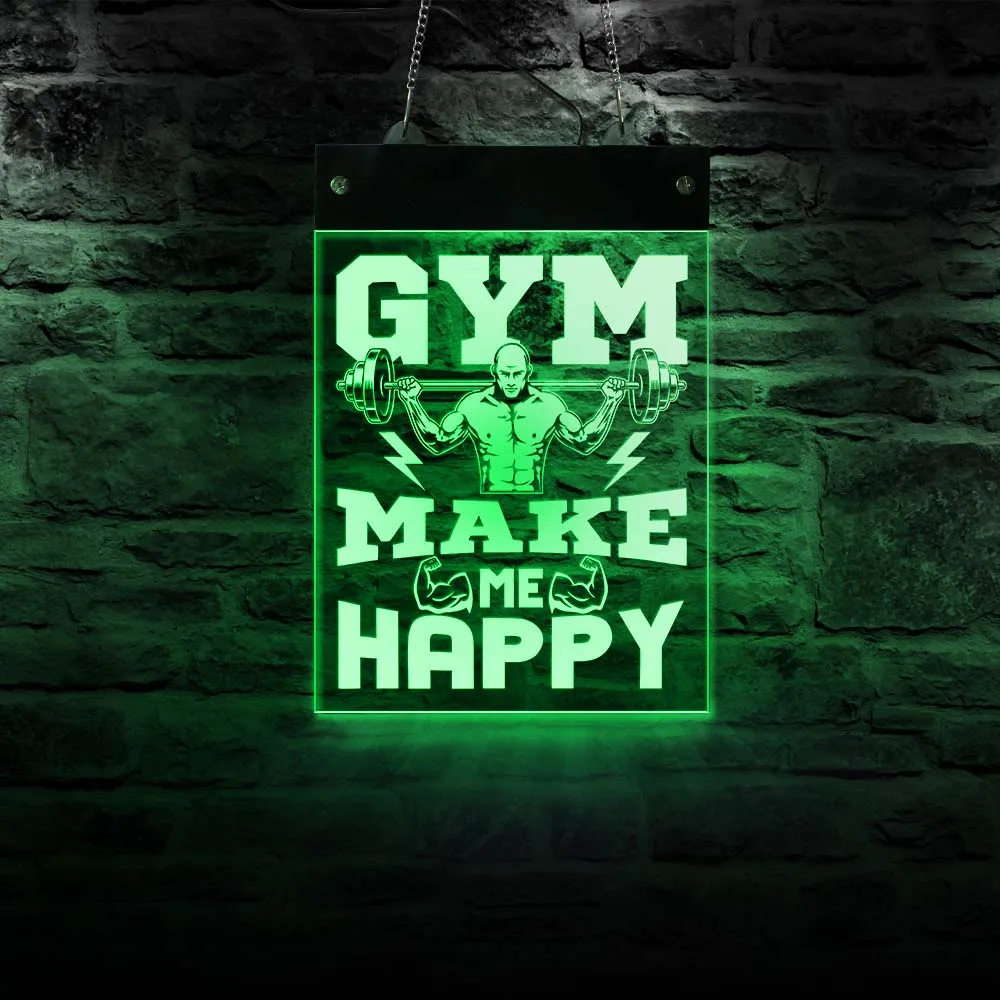 GYM Make Me Happy Weightlifting Home Decor LED Neon Sign Exercise Room Wall Hanging Lighting Fitness Business Displays Board