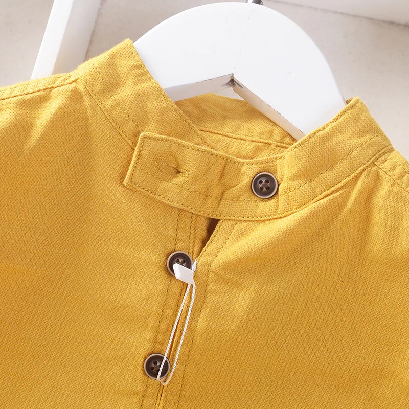 Teen Boys Yellow Shirt Cotton Linen Blend Teenager Tops Children Tshirt Summer Kids Clothes