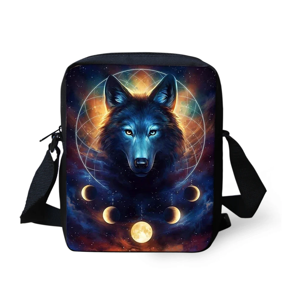 Fantasy Wolf Print Cross Body Bag para mulheres, Animal dos desenhos animados, Moda Crossbody Bags, Meninas Messenger Bags, Mini Flaps Purse