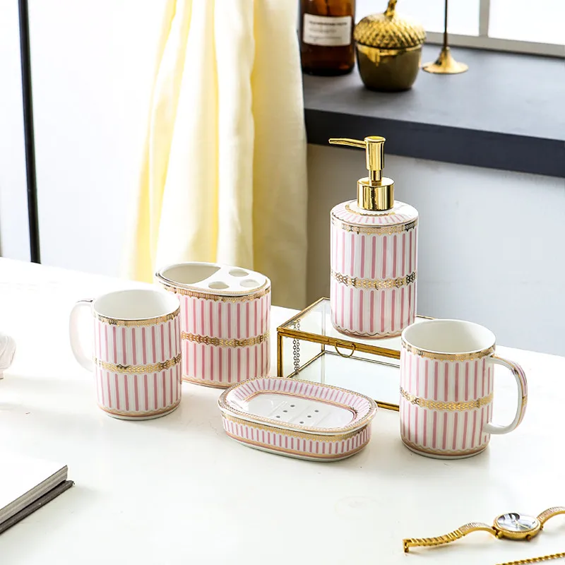 Bathroom Accessories Set Ceramic Soap Dish Toothbrush Holder/Rack & Gargle Cup With Tray 5/6 Pieces Wash Set Wedding Gifts