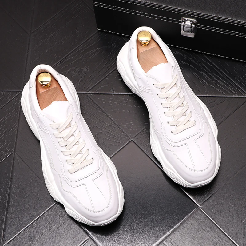 new design men casual shoes white platform shoe breathable genuine leather sneakers party banquet dress youth footwear zapatos