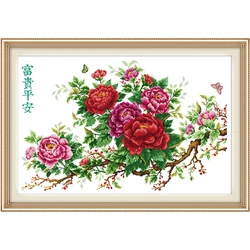 Gioia domenica ricchezza e pace modello peonia kit punto croce fai-da-te 11CT 14CT set da ricamo contato artigianato in tessuto decorazione domestica