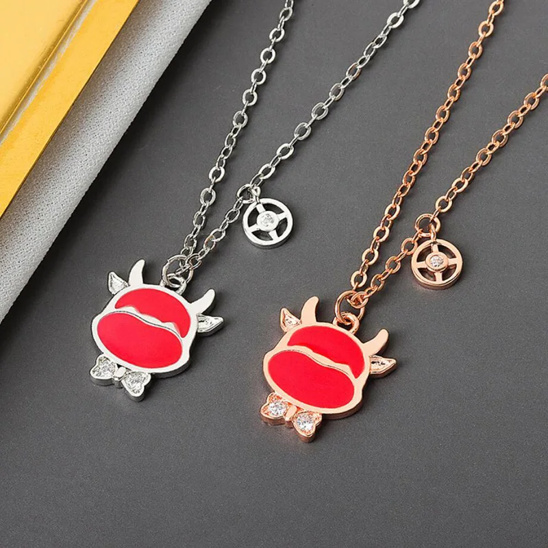 New 925 Sterling Silver Necklaces For Women Party Jewelry Chinese Zodiac Colour Gradient Cute Cow Necklace Girl New Year Gifts