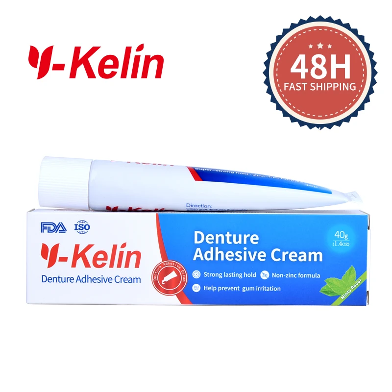 Y-Kelin Denture Adhesive Cream 40g Strong Hold Glue For Cull & Partial False Teeth Bonding Prosthesis Fixing