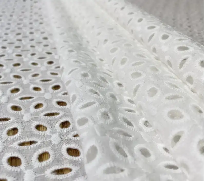 Autumn-New Off White Embroidered Lace Fabric, Cotton Eyelet Lace Fabric By The Yard, Bridal Lace Fabric