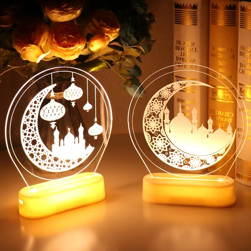 Eid Mubarak Moon Star LED Night Light Decor Islam Ramadan Decorations For Home Islamic Muslim Party Ramadan Kareem Eid Al-Adha