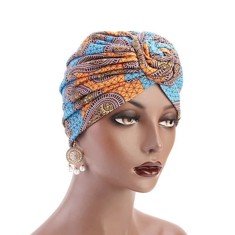 2022 New Fashion Bohemia Cotton Lined Bonnets Women African Vortex Knot Pattern Print Fabric Ankara Bonnets Hat Ladies Turban