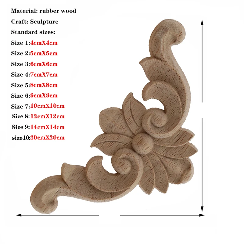 4 Stuks Decoratie Accessoires Massief Hout Applique Gesneden Mouldings Houtsnijwerk Meubelen Vintage Home Hoorn Bloem Nieuwe Carving