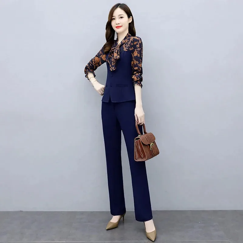 Single/set Women Pants 2-Piece Set 2022 Female Spring Suit Lady Printing Shirt Tops+ Wide leg Pants Two-Piece Suit C