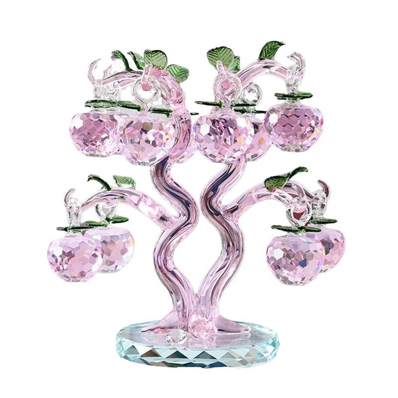 Crystal Glass Apple Tree Ornaments with 12pcs Hangs Faceted Apples Home Decor Figurine Christmas New Year Crafts Gifts Souvenir