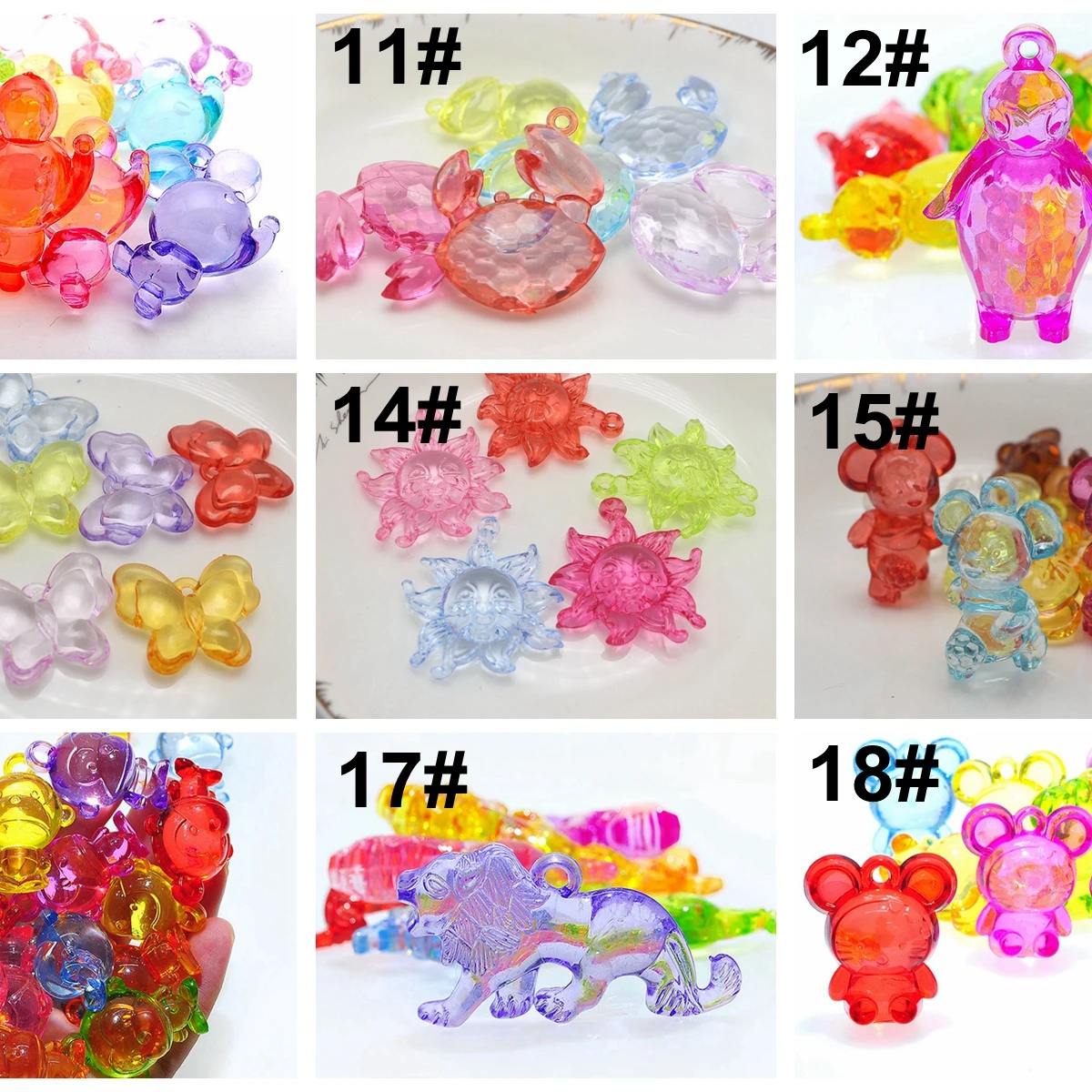 10 Transparent Acrylic Cute Cartoon Animal Pendants Various Charms Kids Craft