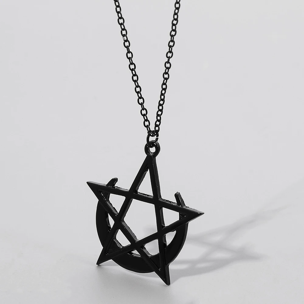 Gothic Moon And Pentagram Alloy Neckless For Women Black Color Witchcraft Necklaces & Pendants Jewelry Accessories Gifts