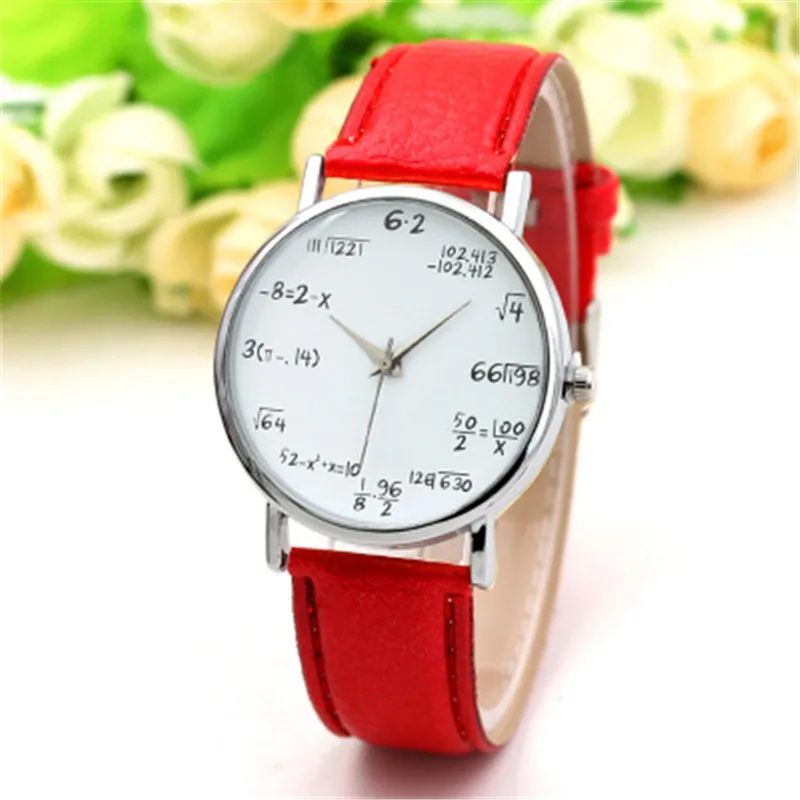 Nice Pop female casual Vogue leather strap quartz mathematical symbol Large Dial Watch