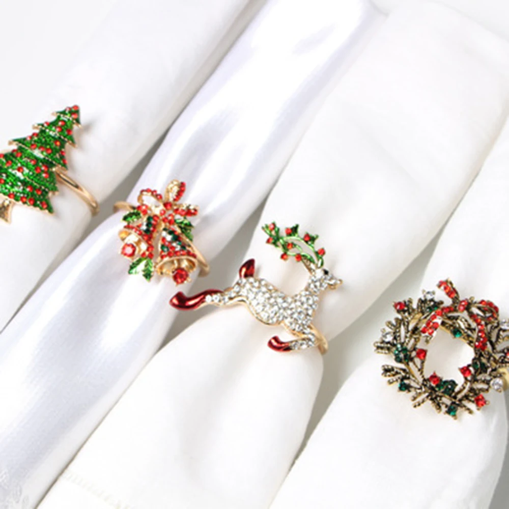 Metal Christmas Tree Napkin Buckle Bow Flower Wreath Mouth Ring Napkin Ring Wedding Hotel Table Supplies Circle Decoration Gifts