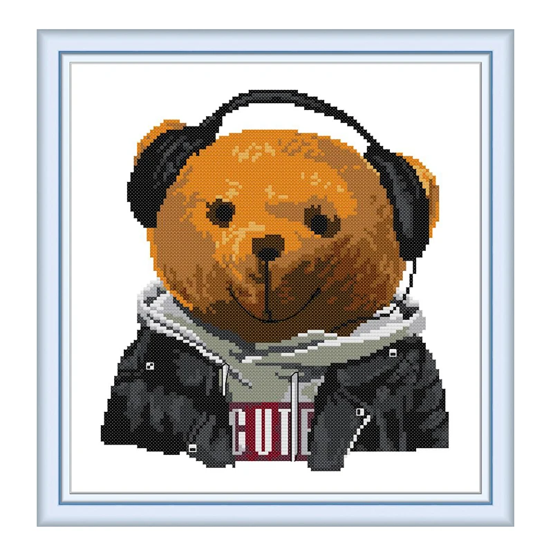

Music bear cross stitch kit aida 14ct 11ct count printed canvas stitches embroidery DIY handmade needlework