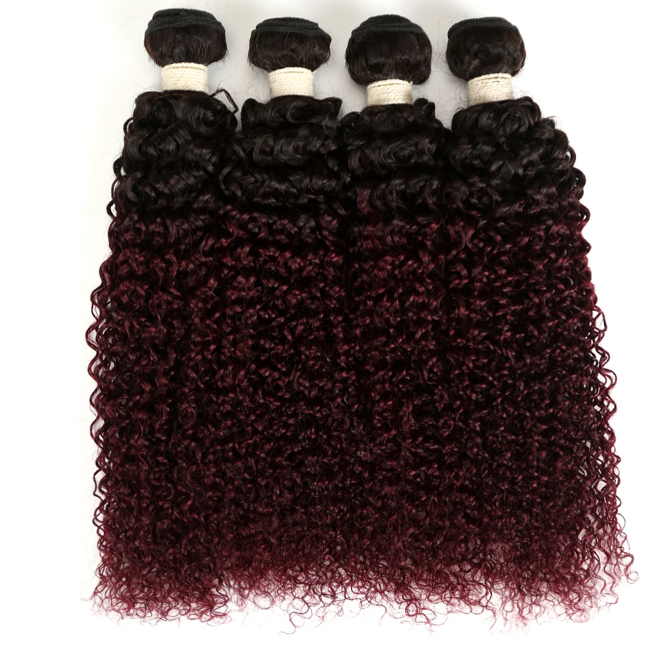 Malaysian Curly Human Hair Bundles Ombre T1B/30  T1B/27 T1B/99J Kinky Curly Hair Weaving  Remy Hair Wave Afro Kinky Curly