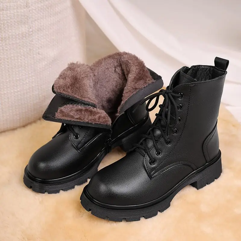 MORAZORA-Botas de nieve cálidas de piel gruesa para mujer, Botines de cuero genuino con cremallera, zapatos de lana, talla 35-43