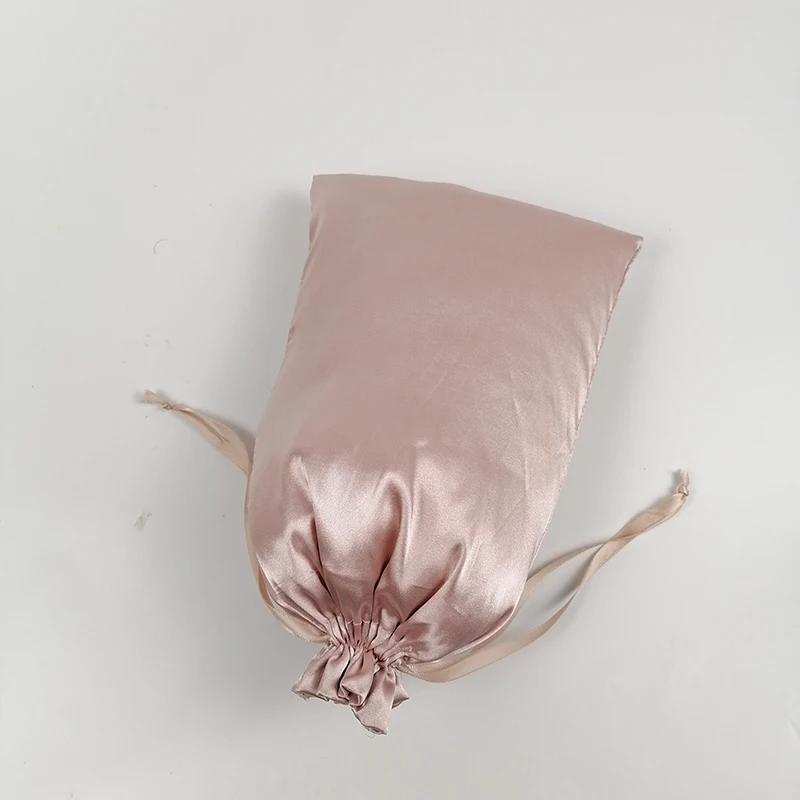 20PCS Individuelles Logo Rose Gold Seide Satin Kordelzug Tasche Make-Up Schuhe Kleidung Reine Haar Extensions Perücken Verpackung Taschen Lagerung – Detail 5