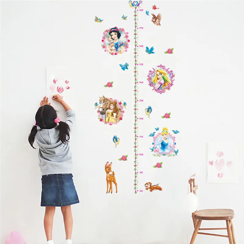 Cartoon Princess Butterfly Height Measure Wall Stickers For Girls Room Home Decoration Mural Art Posters Kids Wall Decals Gift