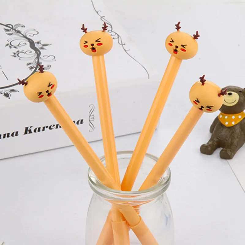 

50pcs factory direct sales creative stationery cute cartoon fawn head neutral pen black office signature pen student prize