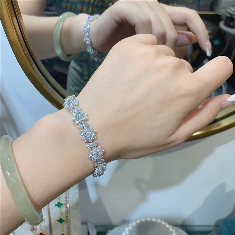 Luxury Flower Lab Diamond Bracelet 925 Sterling Silver Engagement Wedding bangles Bracelets for women Bridal Gemstones Jewelry