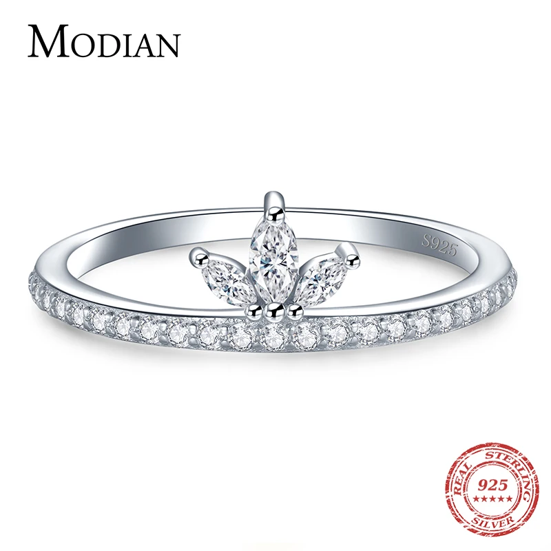 Modian Authentic 925 Sterling Silver Fashion Crown Full AAAA Zircon Finger Ring For Women Wedding Engagement Fine Silver Jewelry