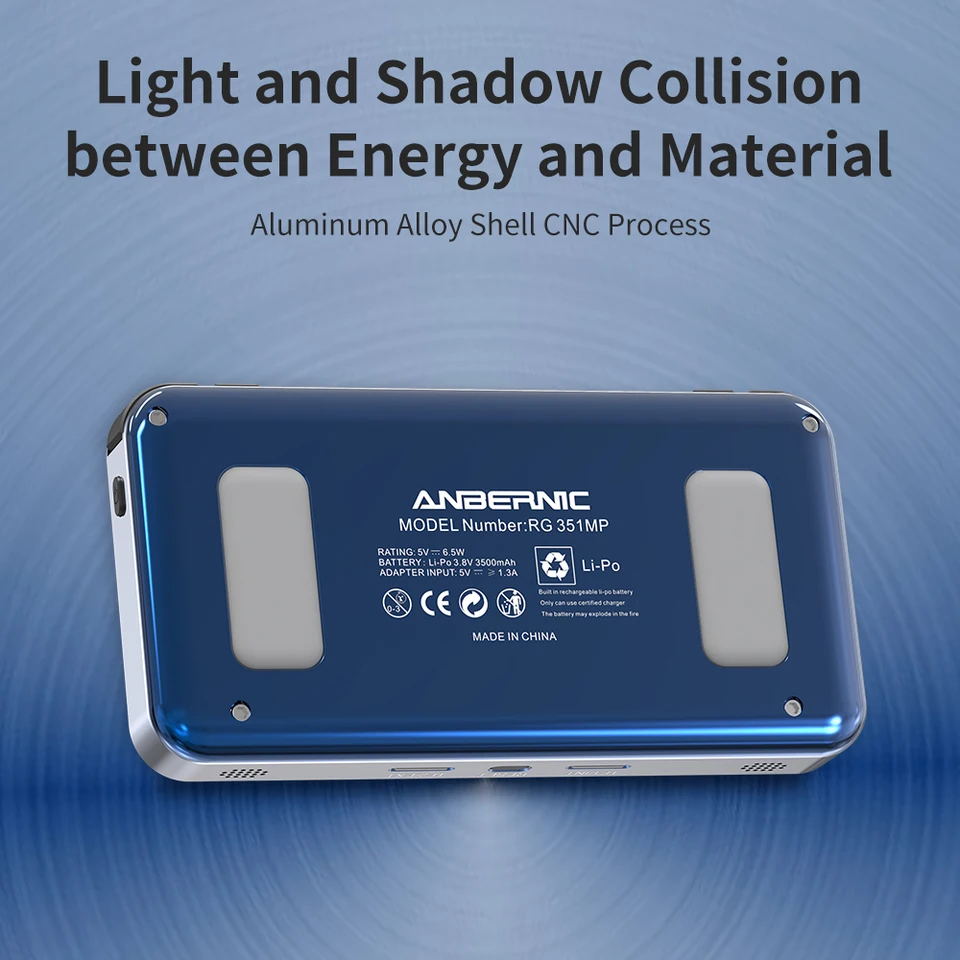 ANBERNIC RG351MP Consola de Juegos Portátil, Máquina de Juegos de Bolsillo con Pantalla IPS de 3.5 Pulgadas, Compatible con Juegos Externos, Wifi, 64G, 2400 Juegos