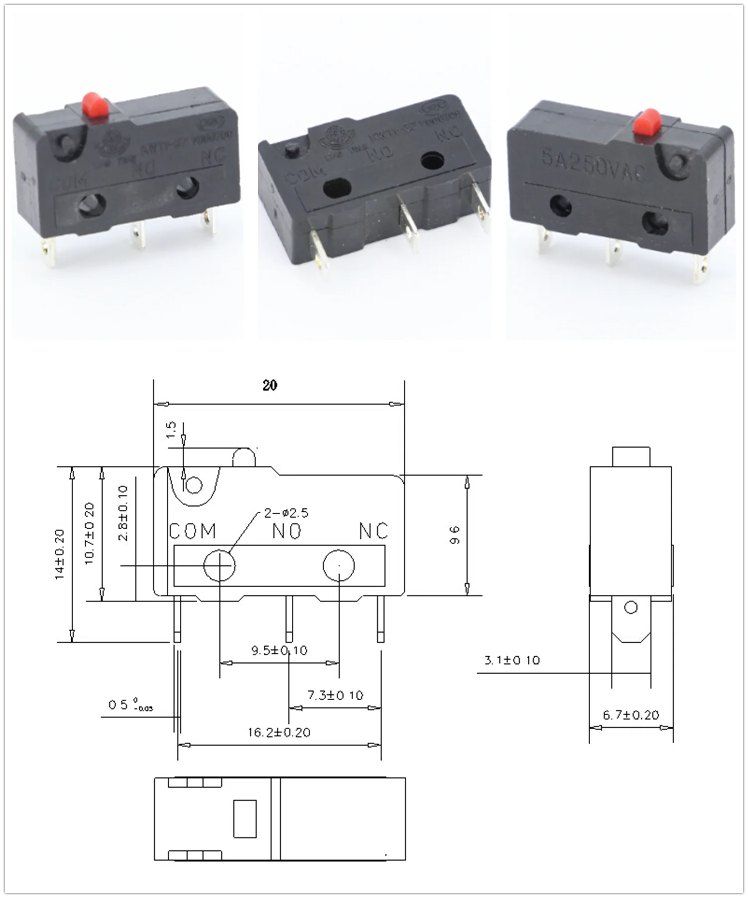 100 Stück/Los 3-Pin/2-Pin Brandneuer Endschalter 5A250VAC KW11-3Z Mini-Mikroschalter mit Rolle für Lasermaschinen Mikro-Endschalter-Sensor – Detail 4
