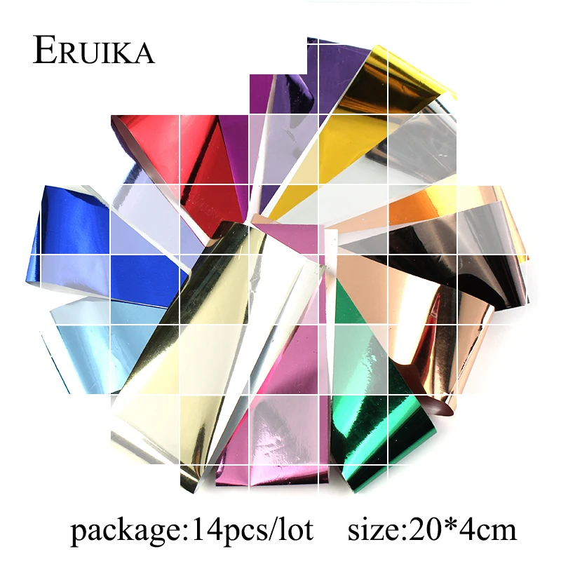 ERUIKA 14pcs Charm Foils for Nail Holographic Transfer Foil Wraps Sticker Decals Starry Paper Manicure Decor Set Nail Art Tips