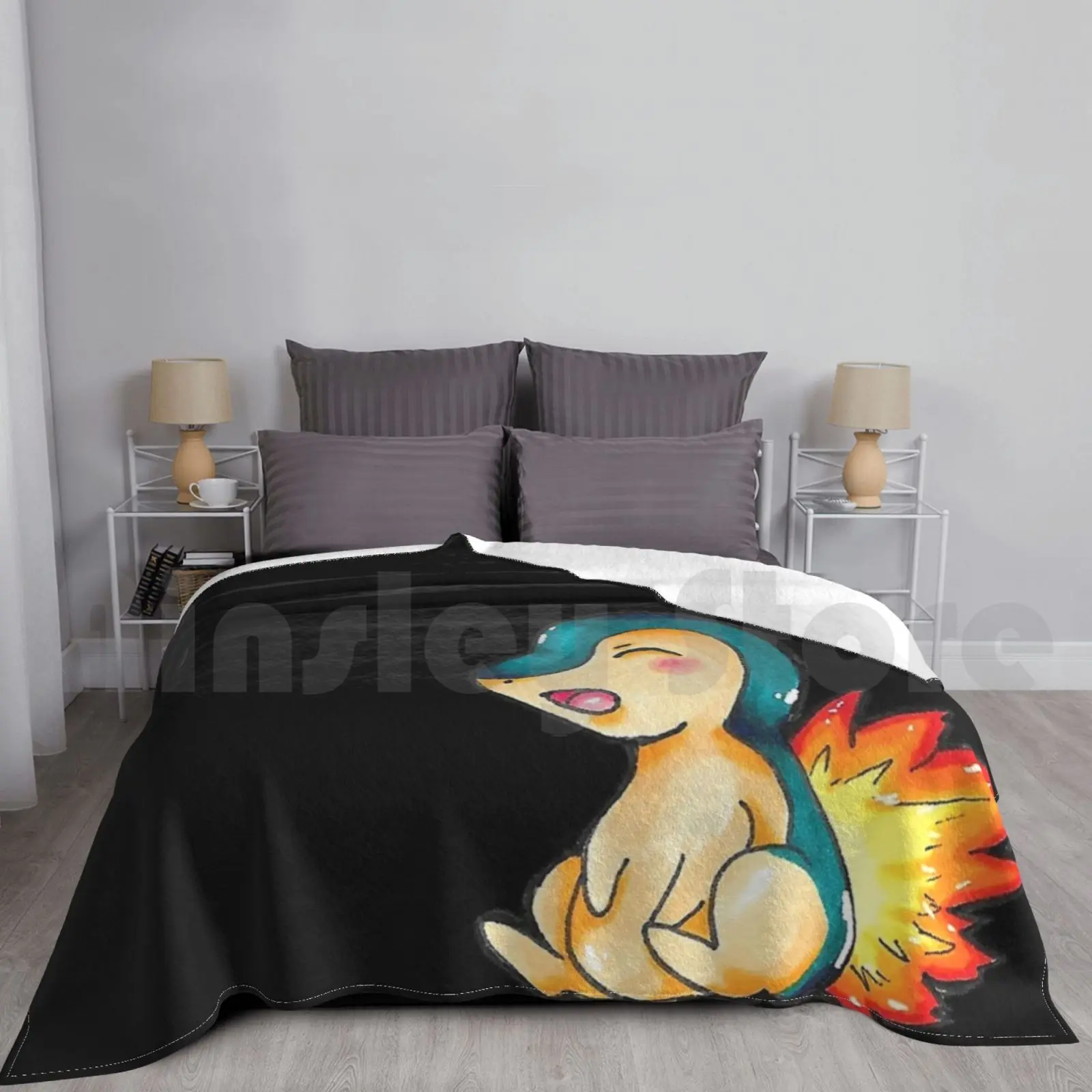 Cyndaquil 3 Blanket Fashion Custom 1765 Cyndaquil Pkmn Cutie Starter Favorite Green Flame Fire Fire Type