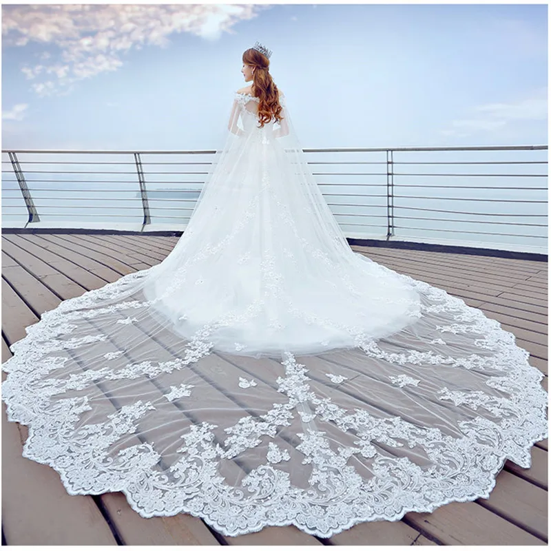 Voile de mariage Long en dentelle, de luxe, à bord complet, une couche, en Tulle blanc ivoire, avec peigne, 3M 5M, nouvelle collection, 2018